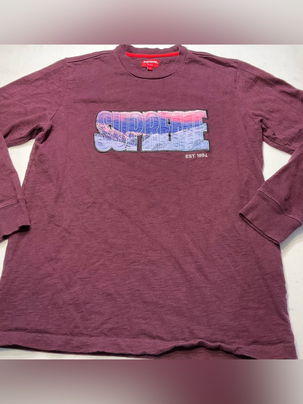 SUPREME SNOW MOUNTAIN LONG SLEEVE T-SHIRT BURGUNDY Men Sz L